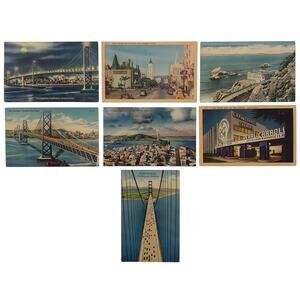 Set of 7 Postcards 1940's San Francisco, California Vintage Bridges UNUSED